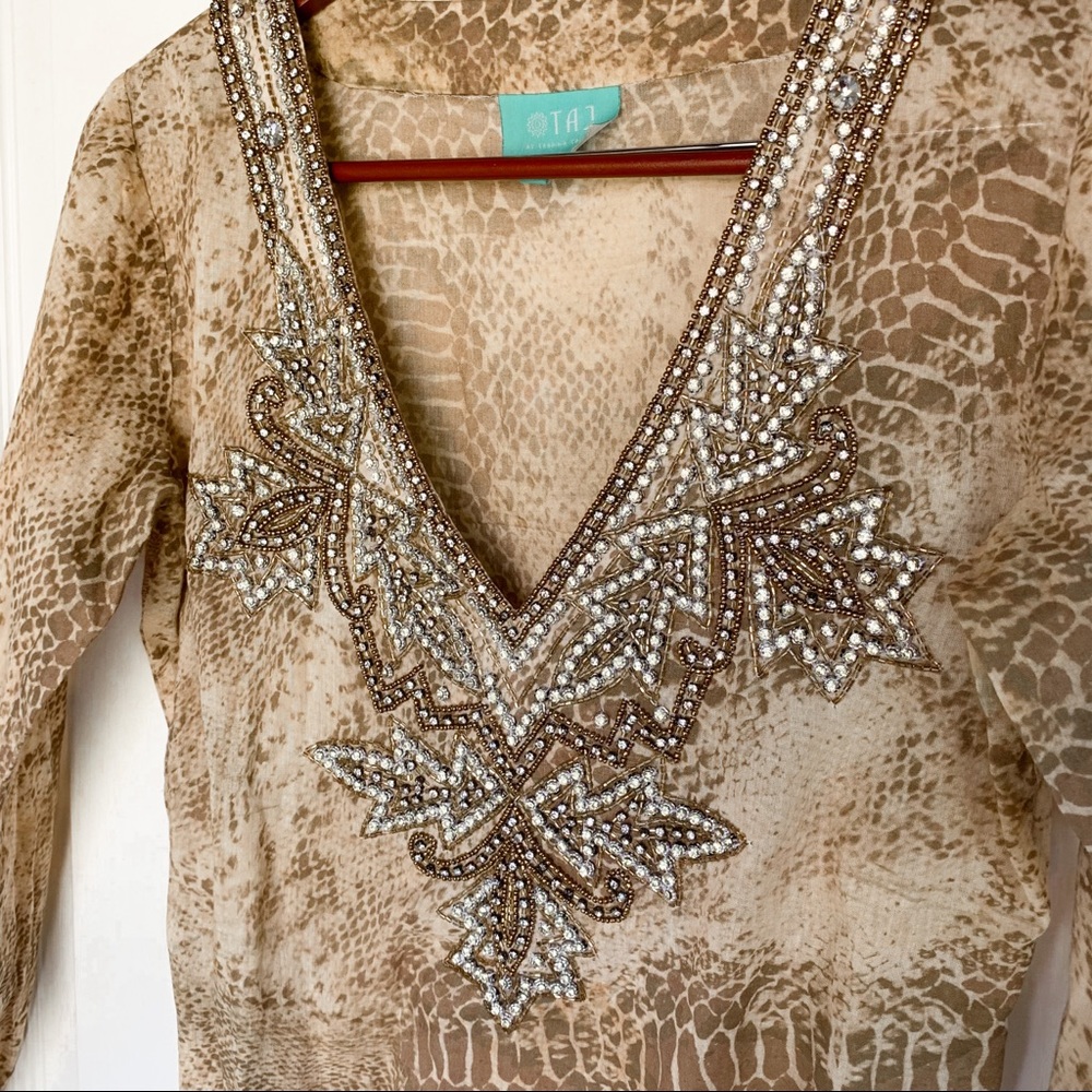 TAJ by Sabrina Crippa Rhinestone Snake Skin Blouse